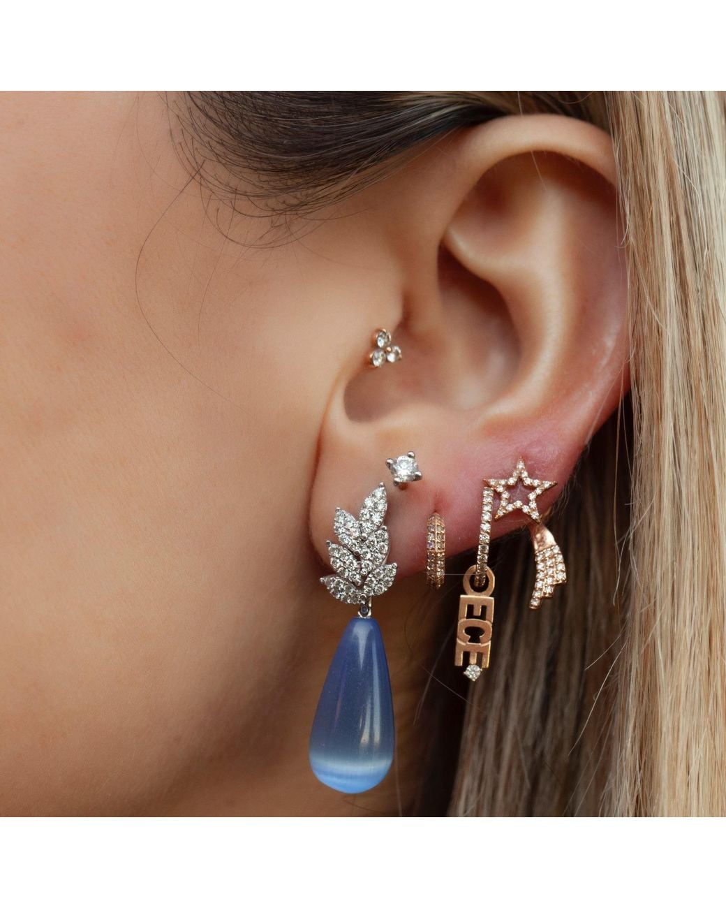 Ecce | Artisan Diamonds Metallic Single 14K Diamond Hollow Star Earring
