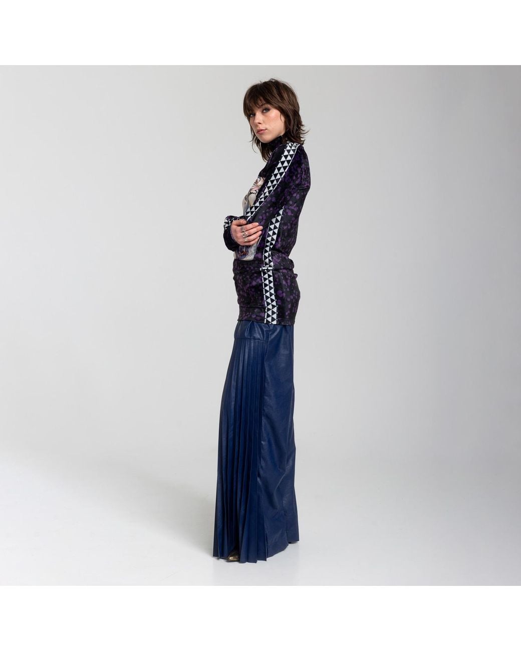 ARTISTA Blue Message Printed Velvet Tunic