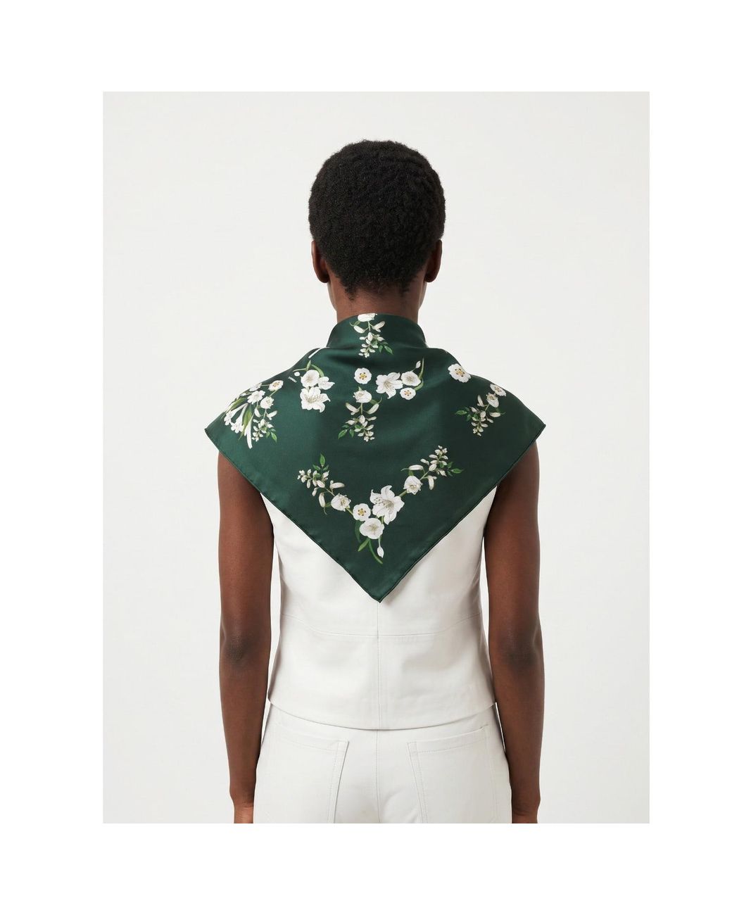 Jessie Zhao New York Green Lily Garden Double Sided Silk Scarf