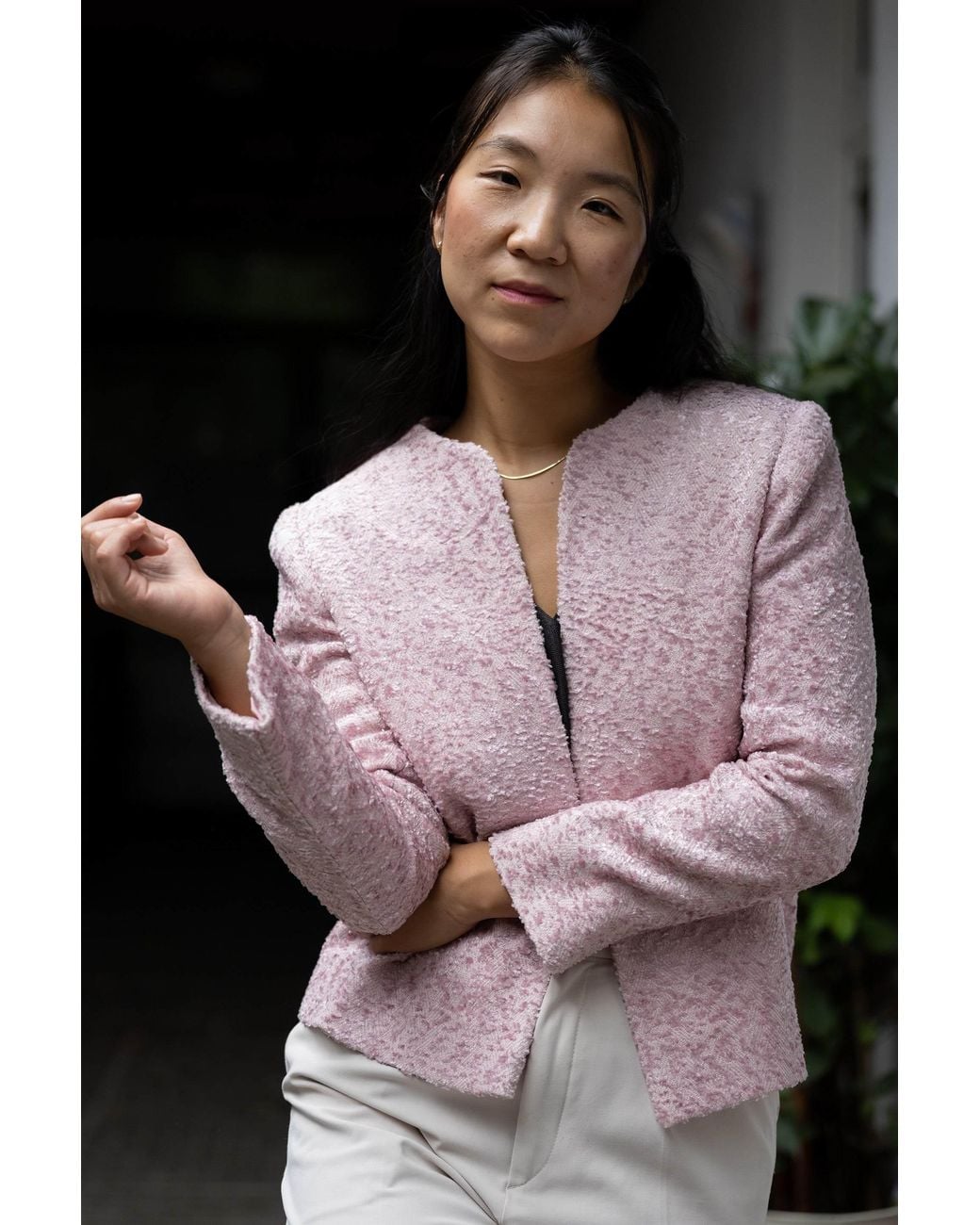 Stovaria Purple Pastel Handwoven Moss Texture Wool-Linen Jacket