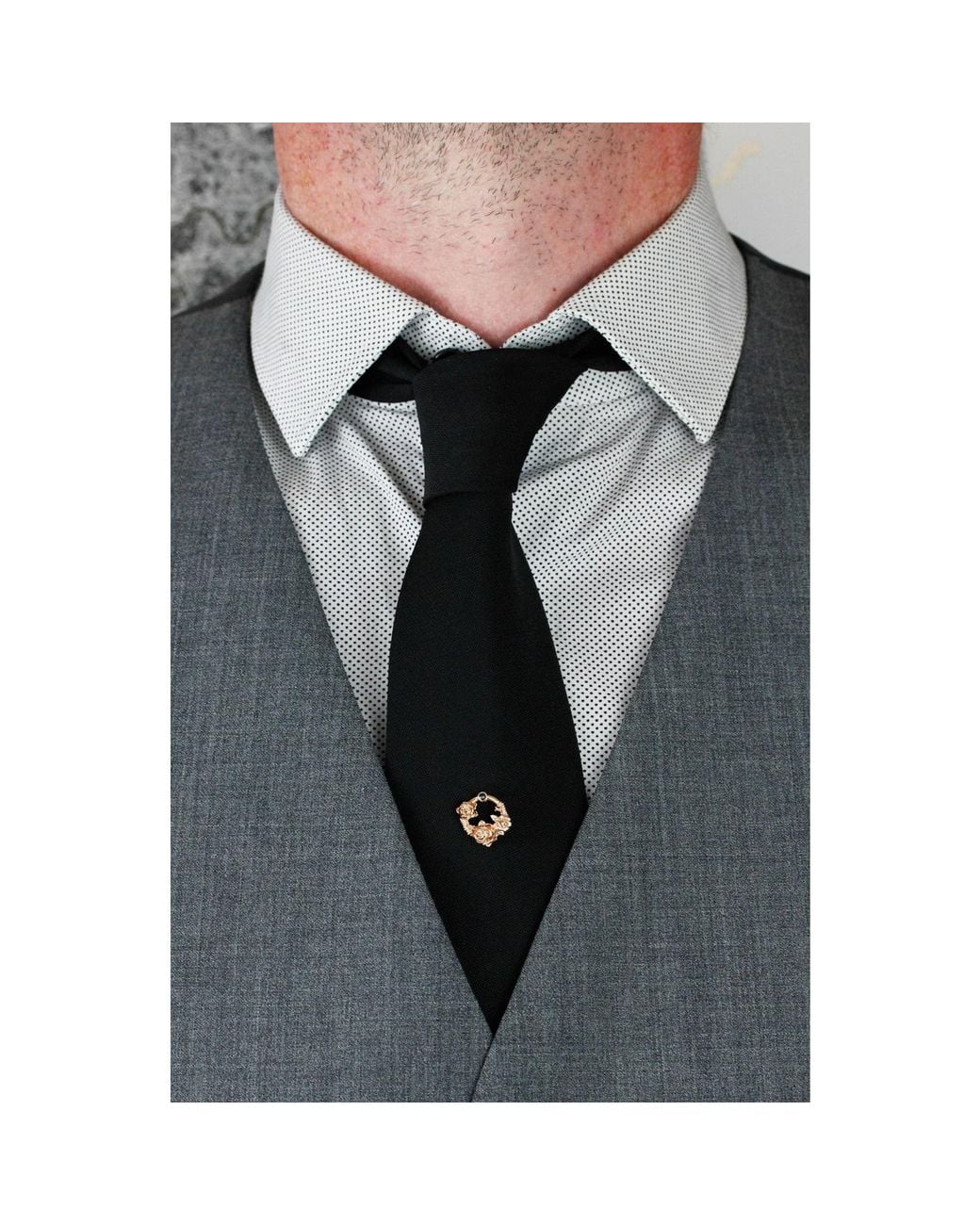 Lee Renee Metallic Black Diamond Rose Halo Lapel Pin Silver for men