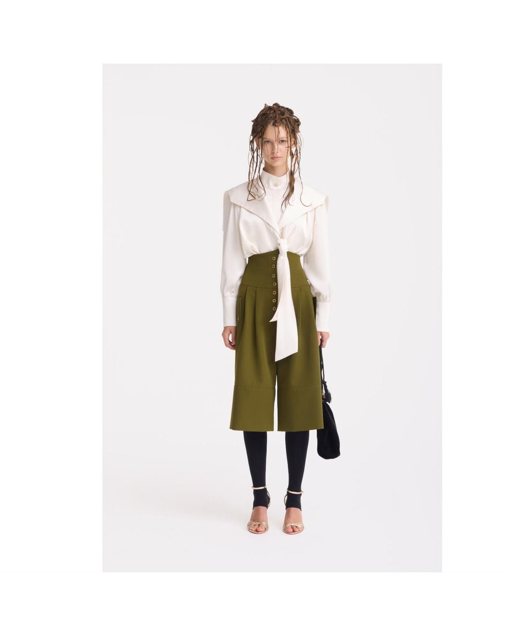 Julia Allert Green High-Waisted Cargo Culotte Shorts –