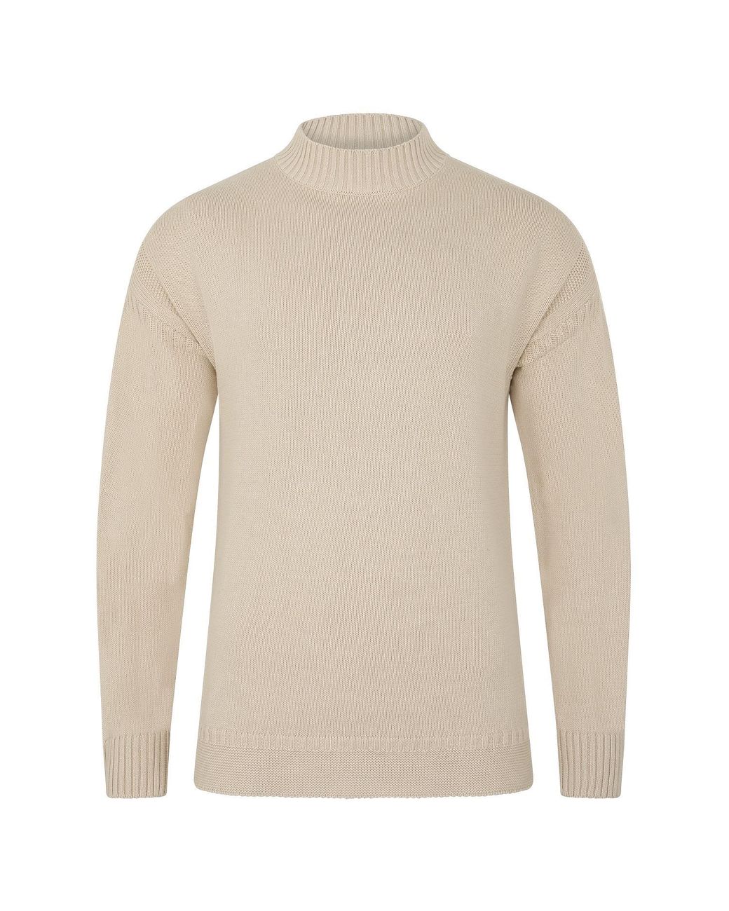 Paul James Knitwear Natural Neutrals Midweight Cotton Linen Sark Mock Neck Gansey Jumper for men