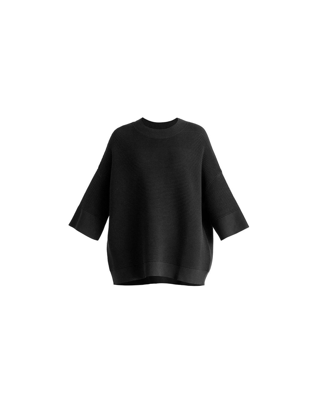 Paisie Black Mock Neck Cropped Sleeve Ribbed Jumper