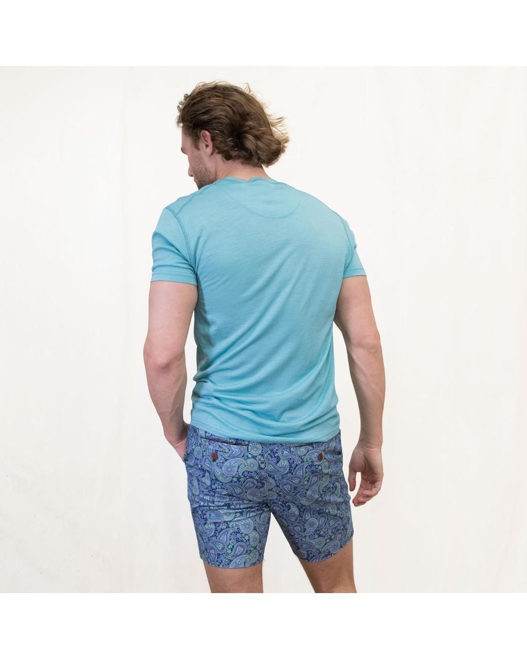 Lords of Harlech Blue John Pow Paisley Flat Front Short for men
