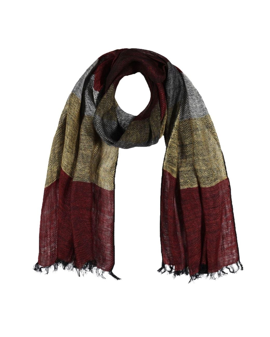 Heritagemoda Red Burgundy Mosaic Linen Scarf – Handwoven Multicolour Stripe Scarf