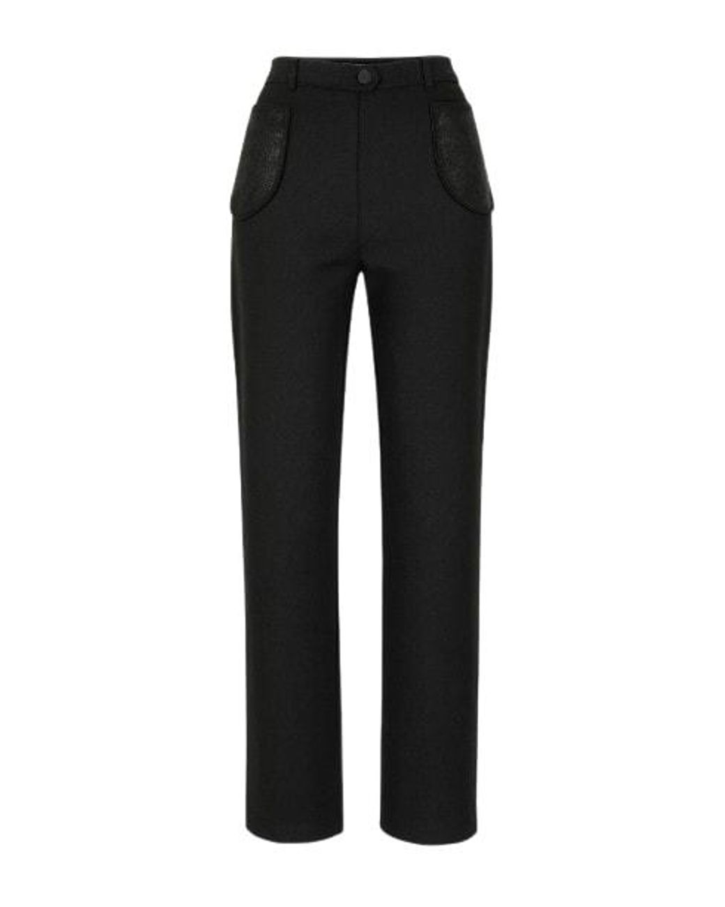 Conquista Black Straight Punto Di Roma Pants With Faux Leather Detail