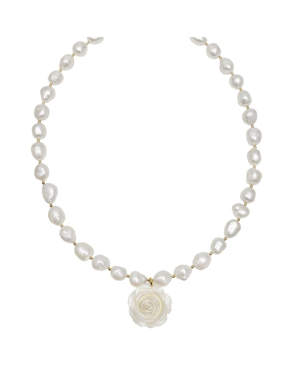Farra Metallic Freshwater Pearls With Rose Pendant Choker Necklace