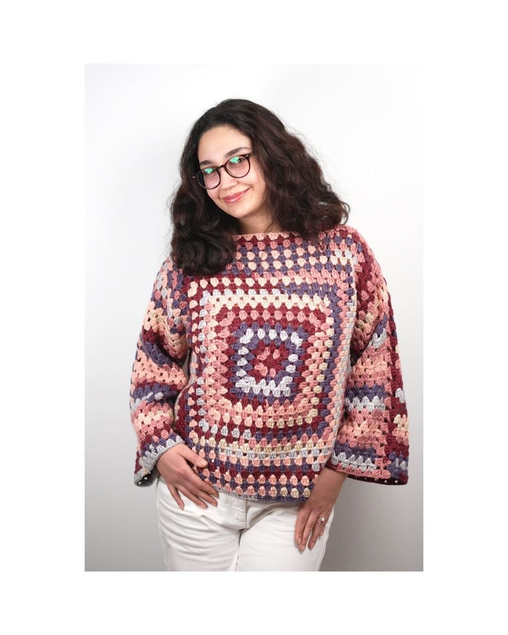 Ana Chic Red Granny Square Handmade Crochet Jumper