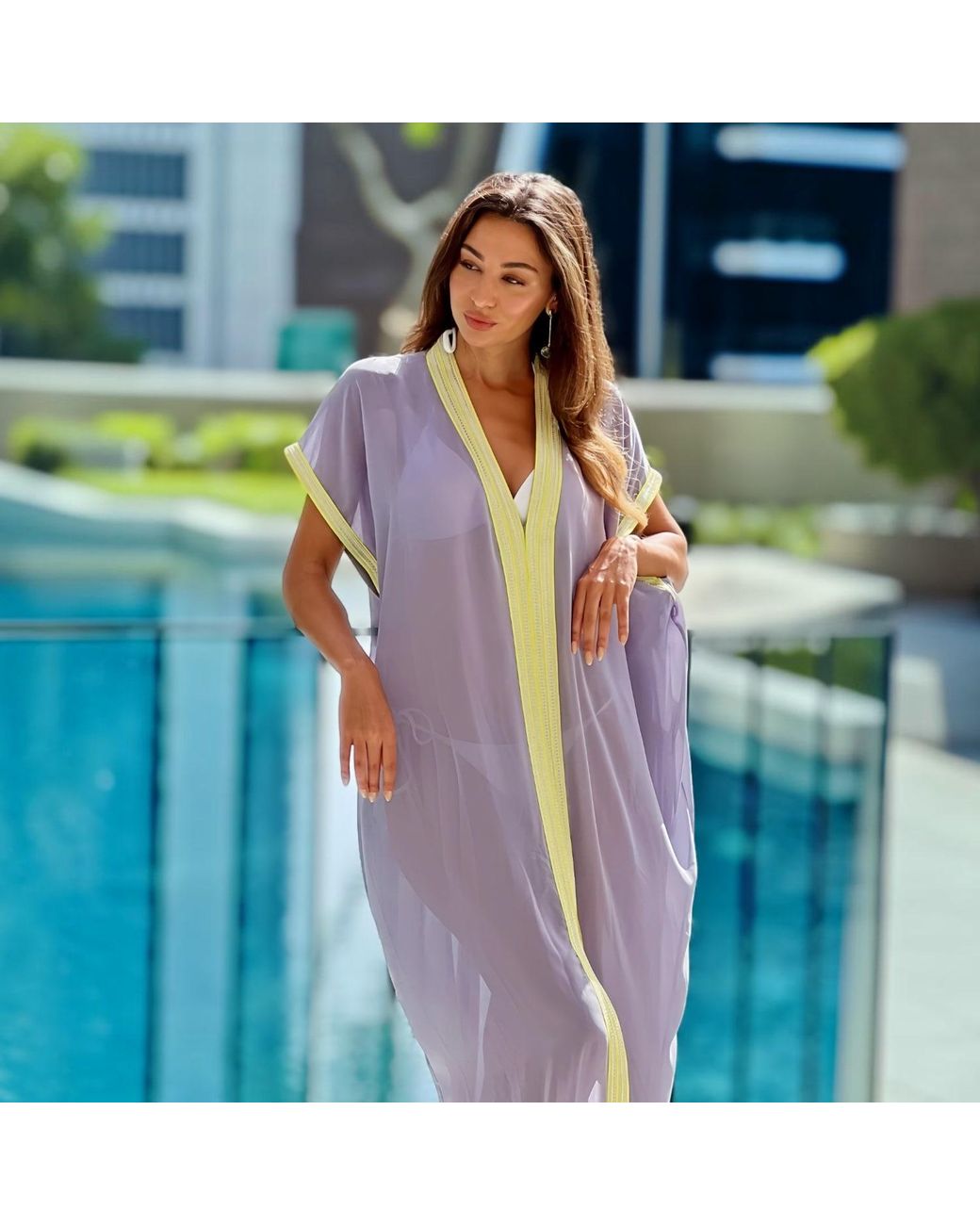 Belyed Handcraft Blue Soura – Beach Maxi Chiffon Kaftan By Belyed