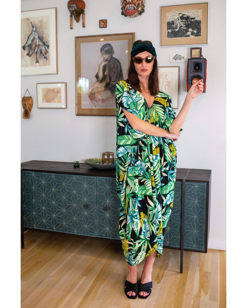 Jennafer Grace Green Canopy Noir Caftan