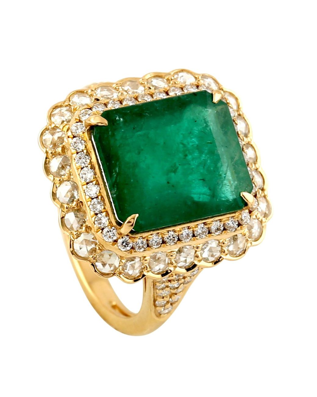 Artisan Green Emerald & Diamond Double Halo Cocktail Ring