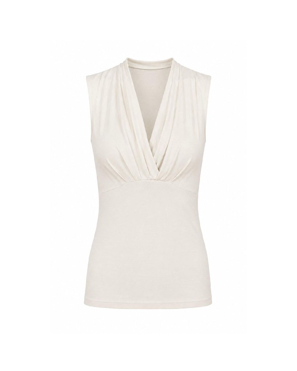 Conquista White Neutrals Draped V-Neck Sleeveless Top