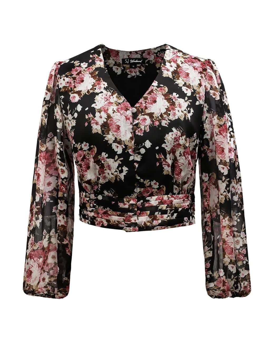 Smart and Joy Black Short Blouse With Flower Print