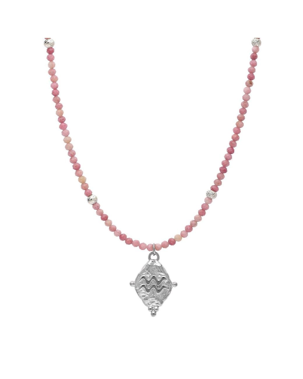 Seven Saints Metallic Aquarius Gemstone Choker Necklace, Rhodonite, Rhodium Plated