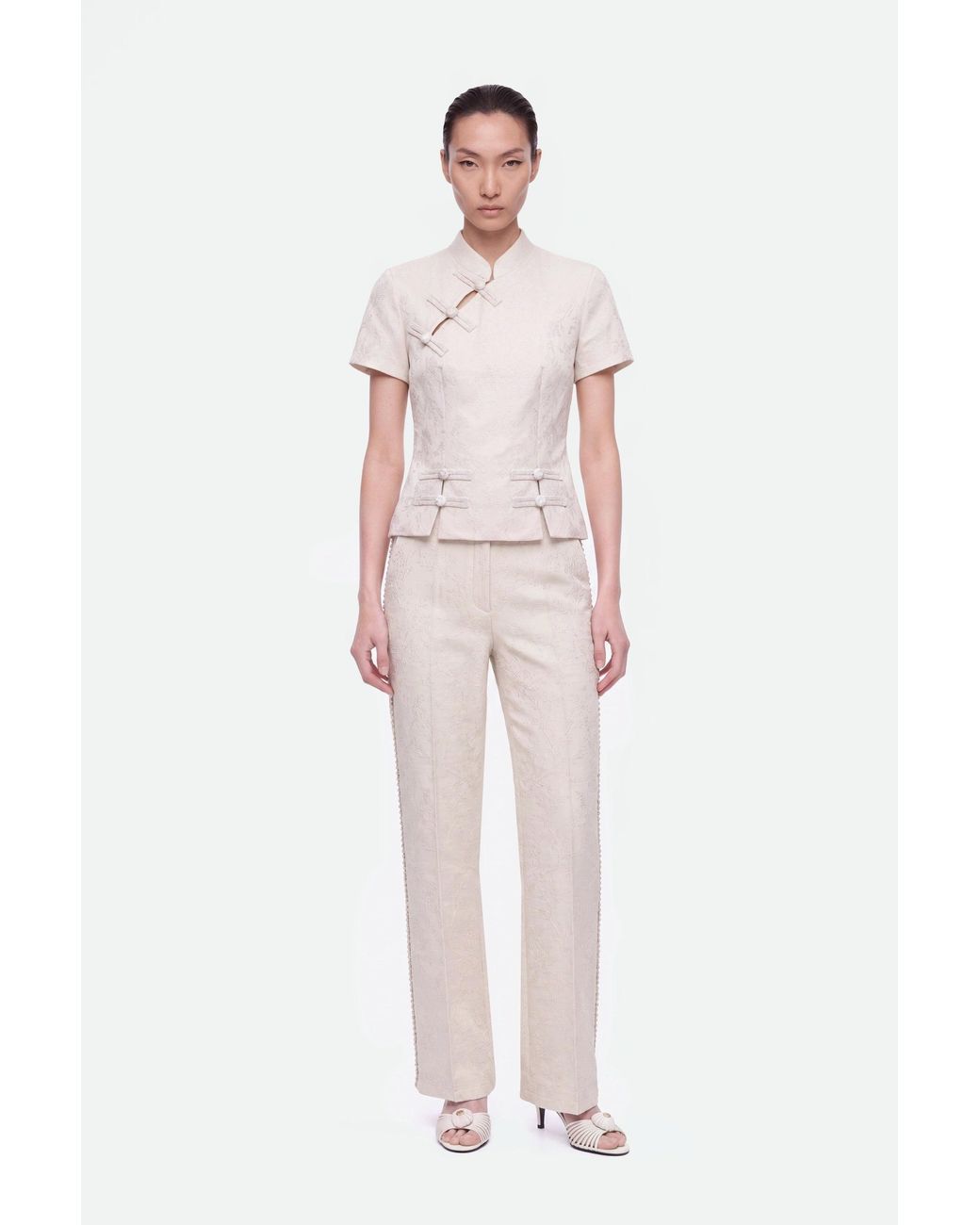 Nocturne Natural Neutrals Textured Mid Rise Trousers