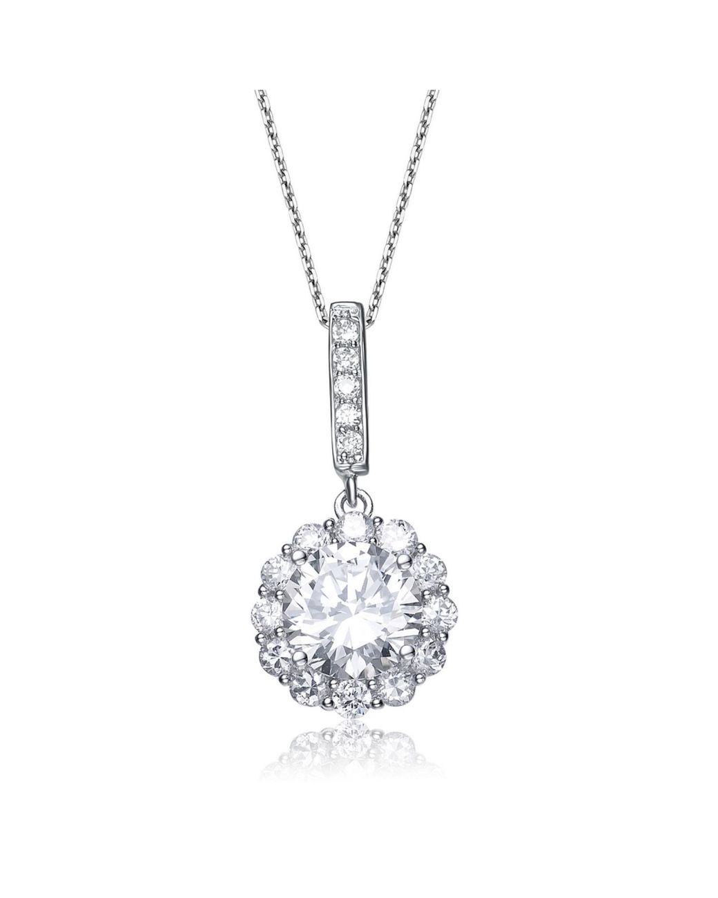 Genevive Jewelry Metallic Cubic Zirconia Sterling Plated Round Flower Shape Drop Pendant