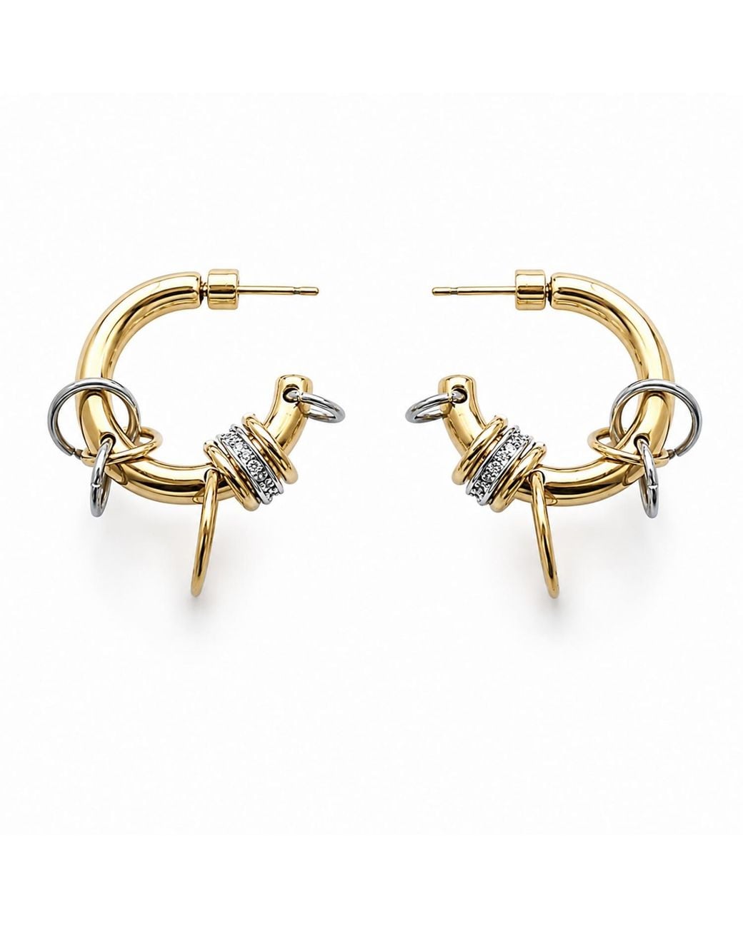 Kirei Metallic Node Two-Tone Pavé Hoop Earrings