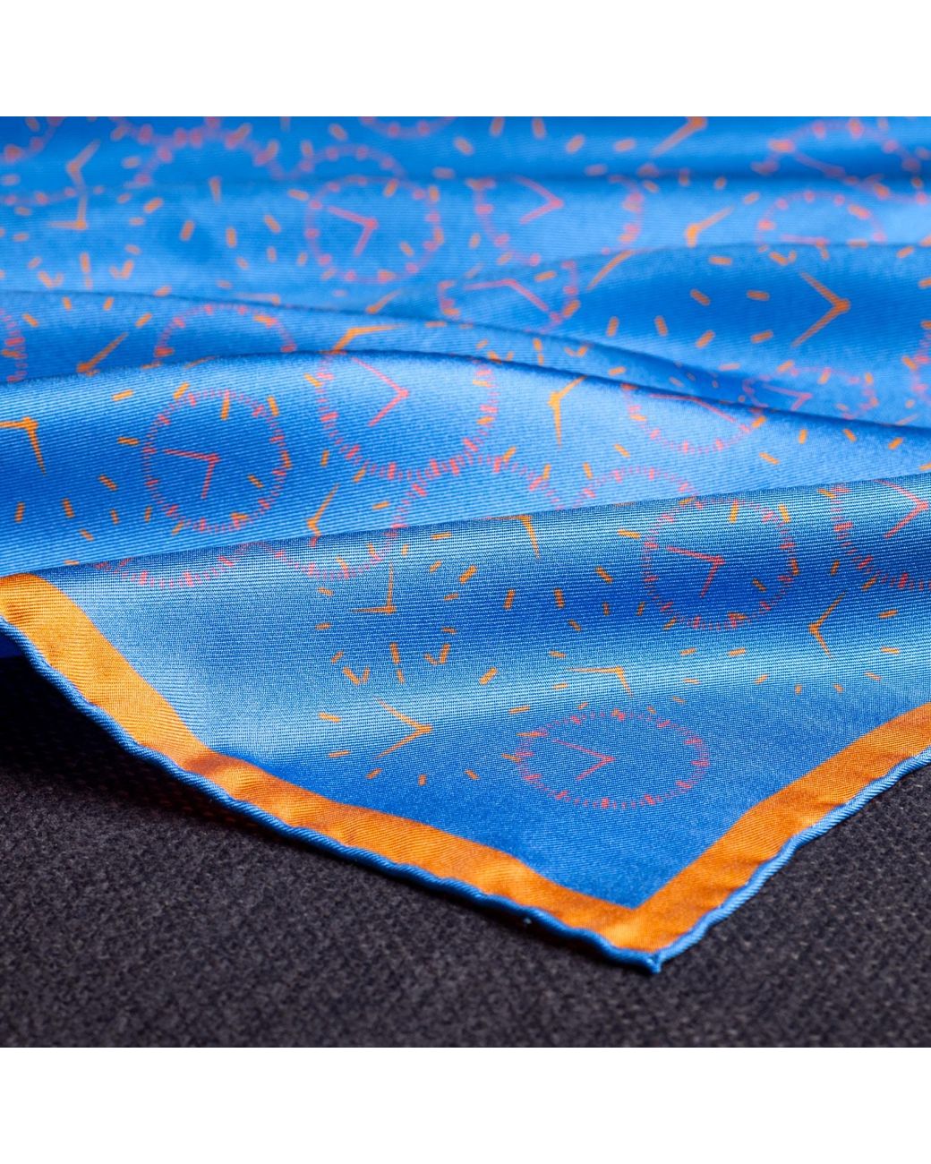 Otway & Orford Blue 'Chronos' Watch Dial Design Silk Pocket Square for men