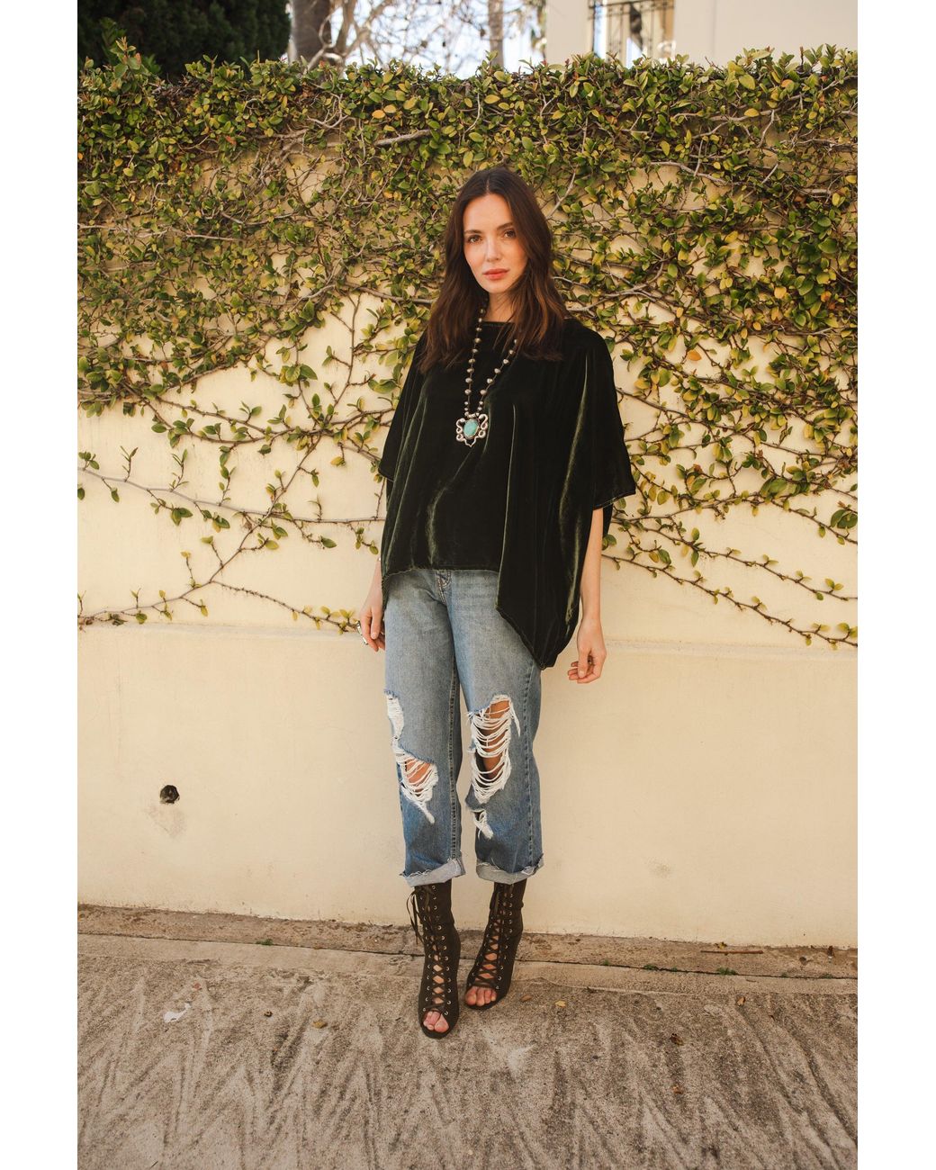 Jennafer Grace Brown Silk Velvet Scarf Blouse