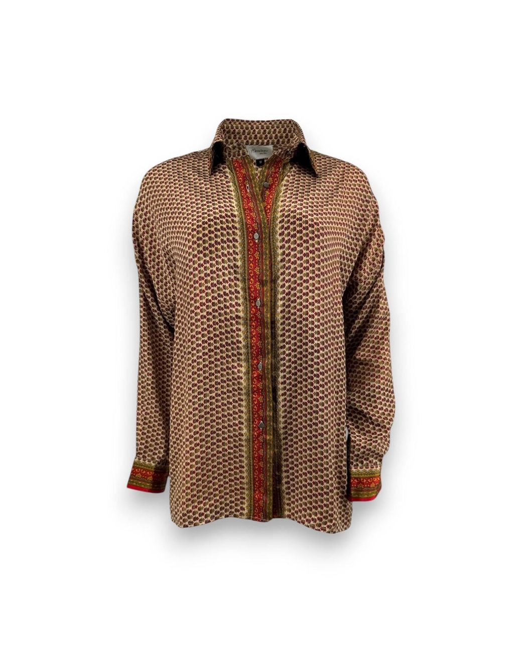 Monzlapur New York Brown Embossed Oriental Motif Long Sleeve Shirt for men