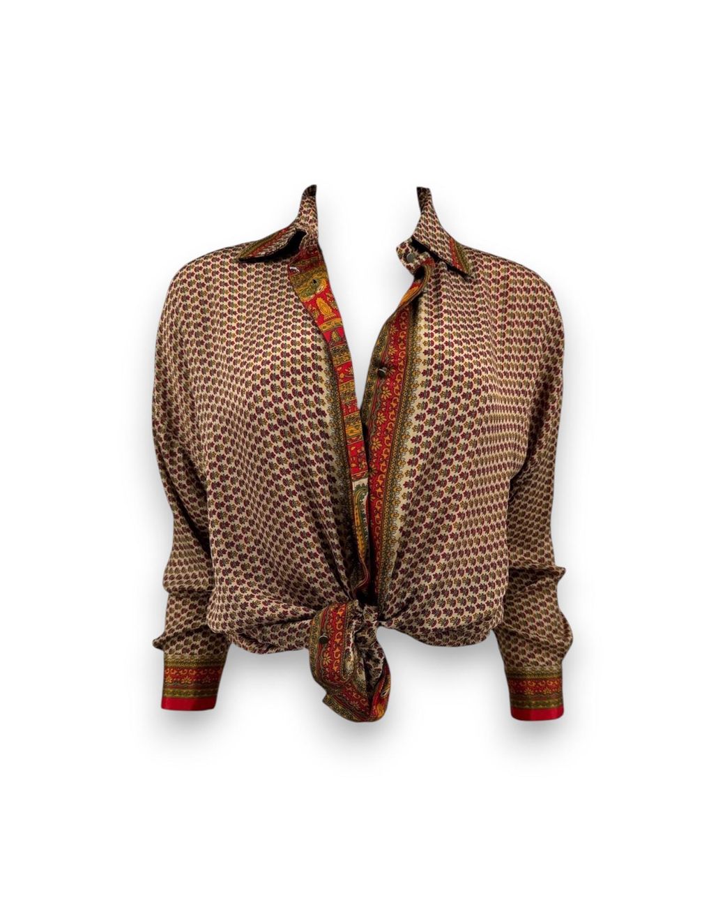Monzlapur New York Brown Embossed Oriental Motif Long Sleeve Shirt for men