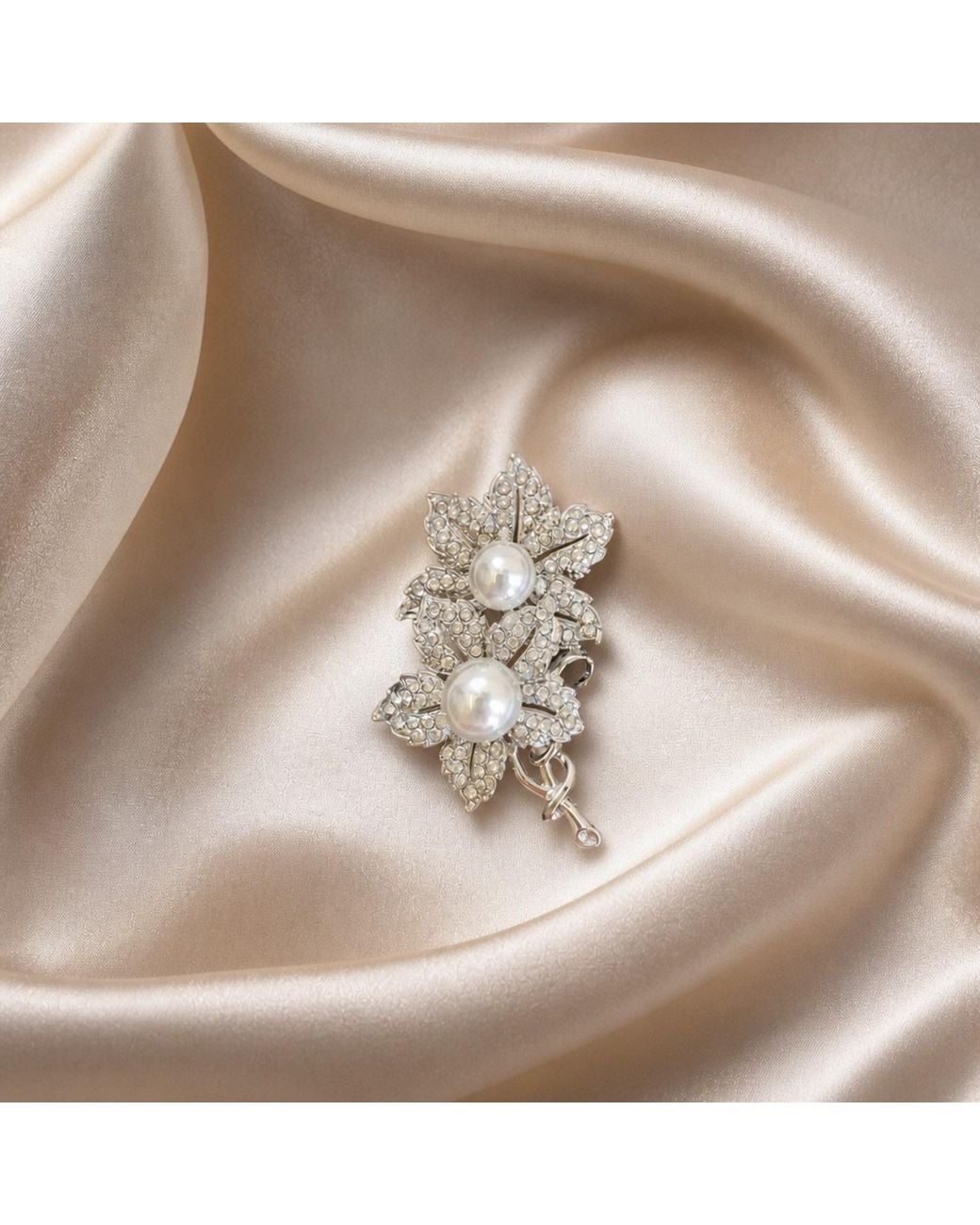 Nuvv Collection White Neutrals Pearl & Crystal Floral Brooch – Vintage Inspired Statement Pin