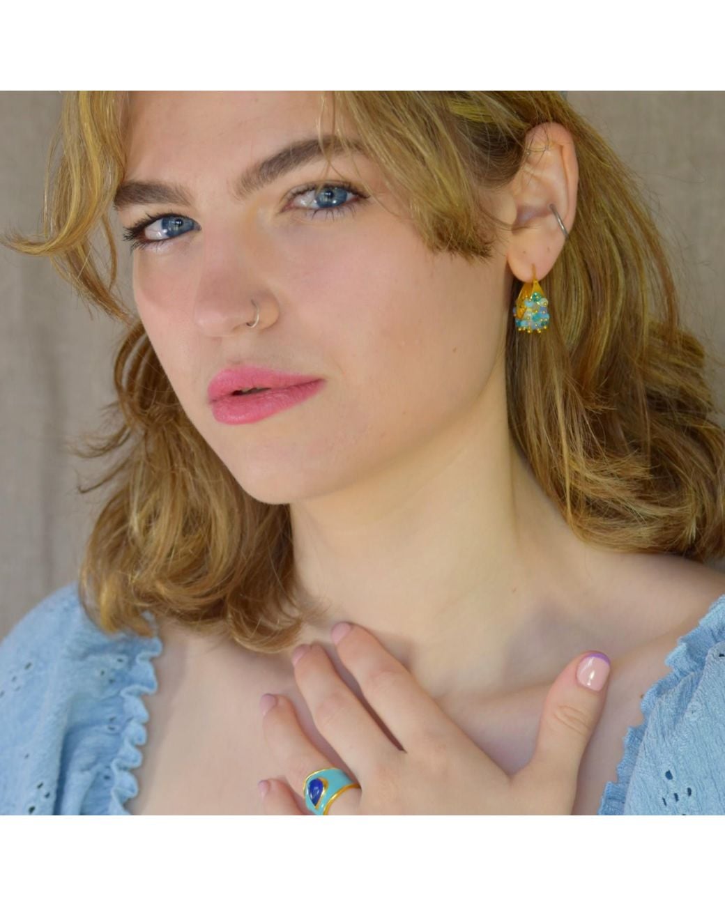 GEM BAZAAR Blue Bejewelled Hoops