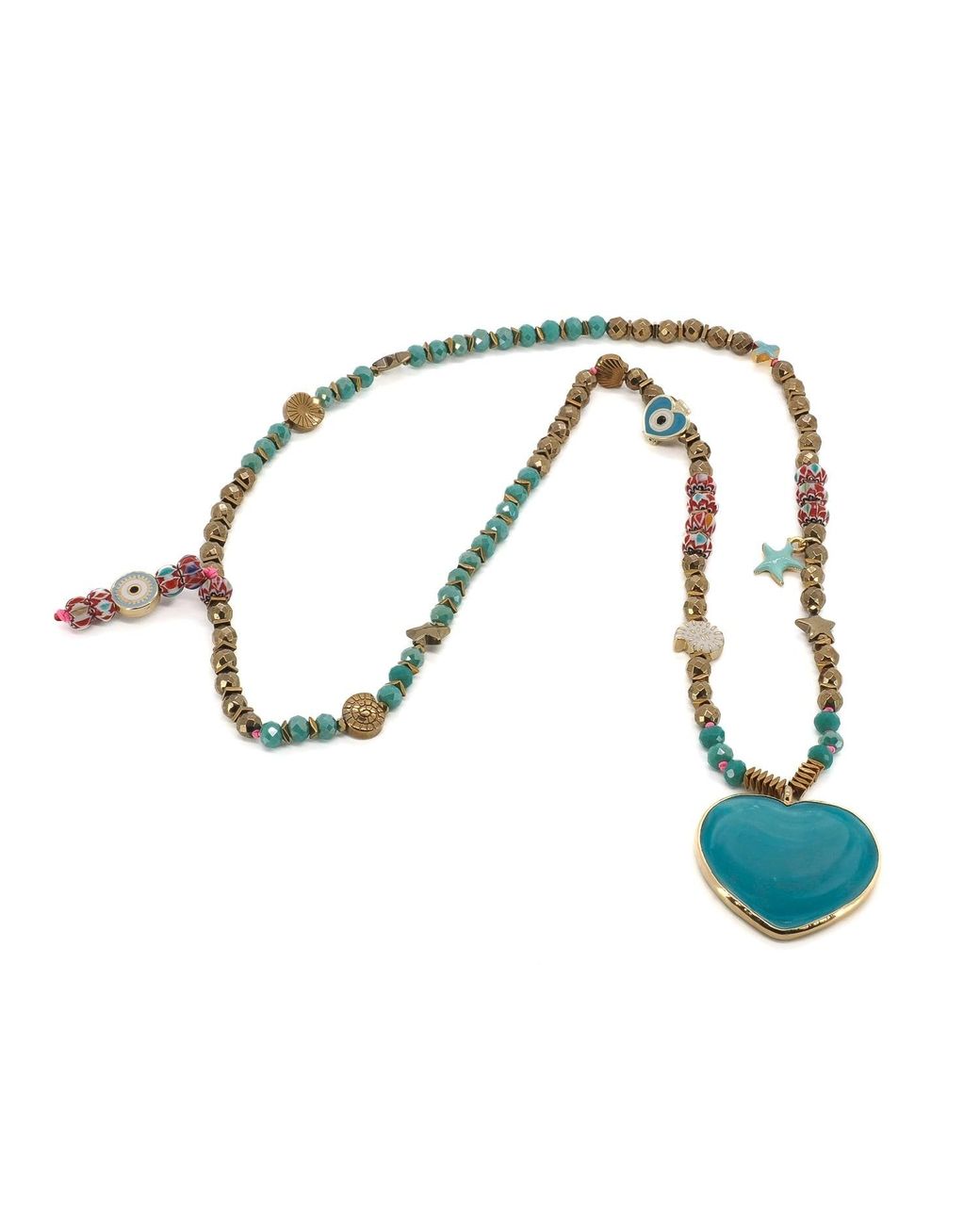 Ebru Jewelry Blue Salt & Sun Heart Beaded Summer Necklace