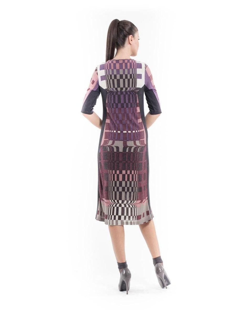 Conquista Purple Geometric Pattern Sweater Dress