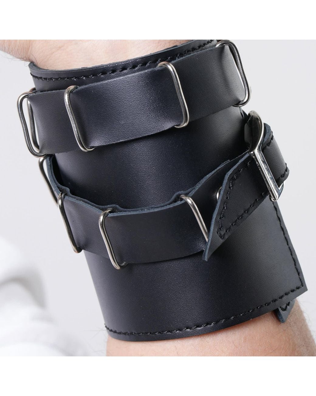 Metamorph Black Leather Wrist Cuff for men