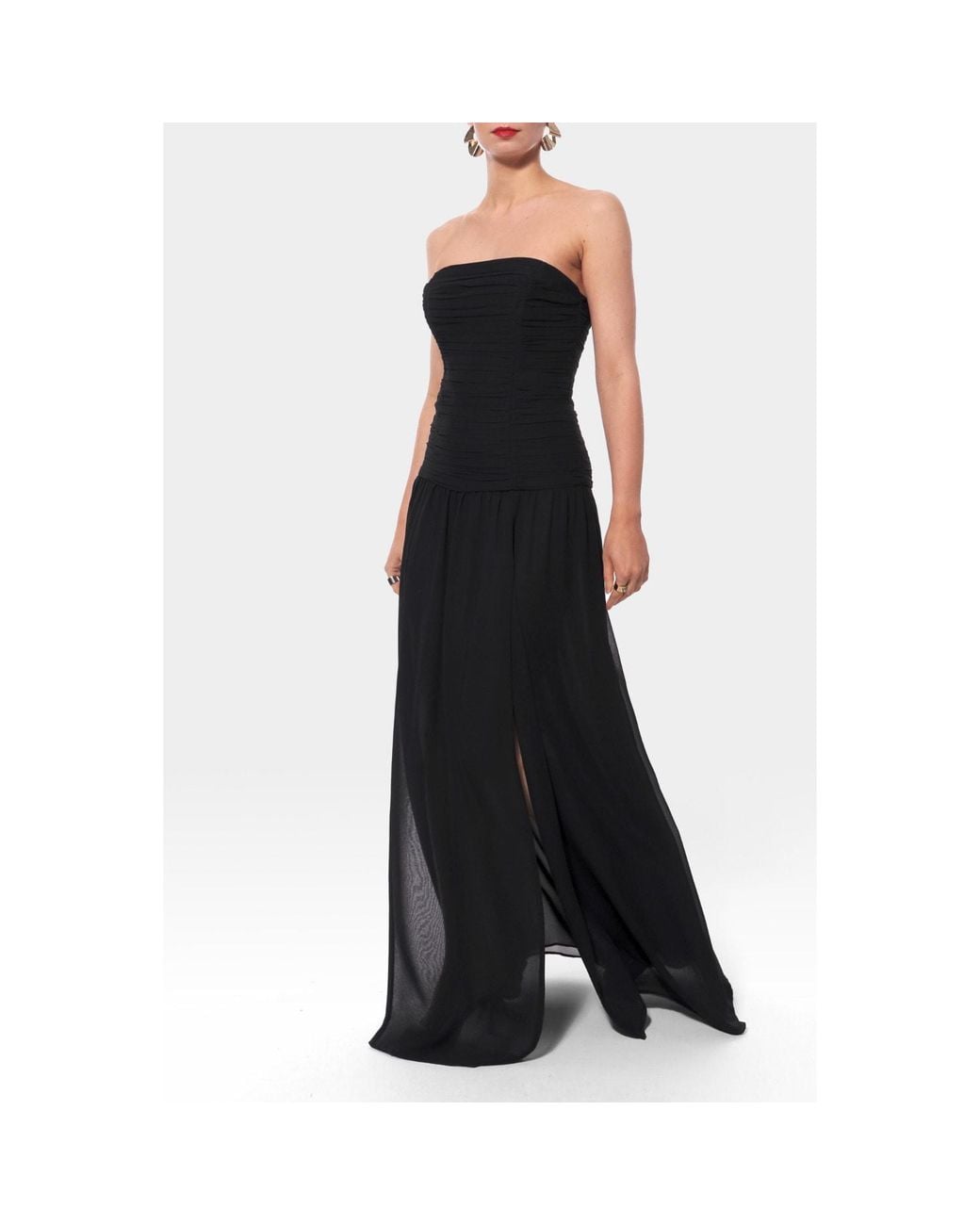 AGGI by HALEWSKI Black Zoriana Sheer Ethereal Chiffon Maxi Dress With Ruched Bodice