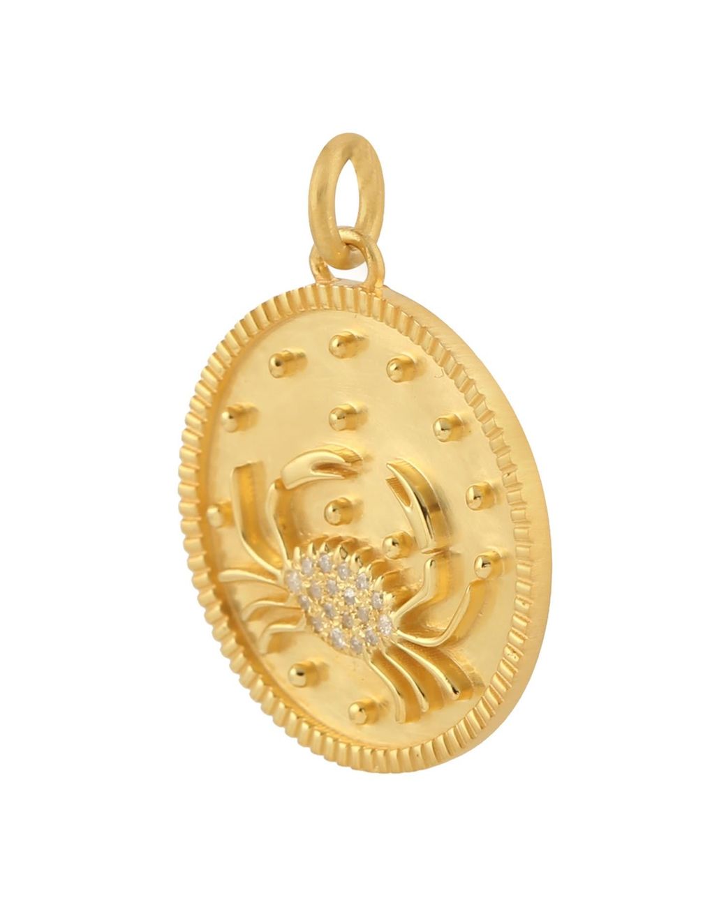 Artisan Metallic Yellow Gold Pave Diamond Crab Charm Pendant