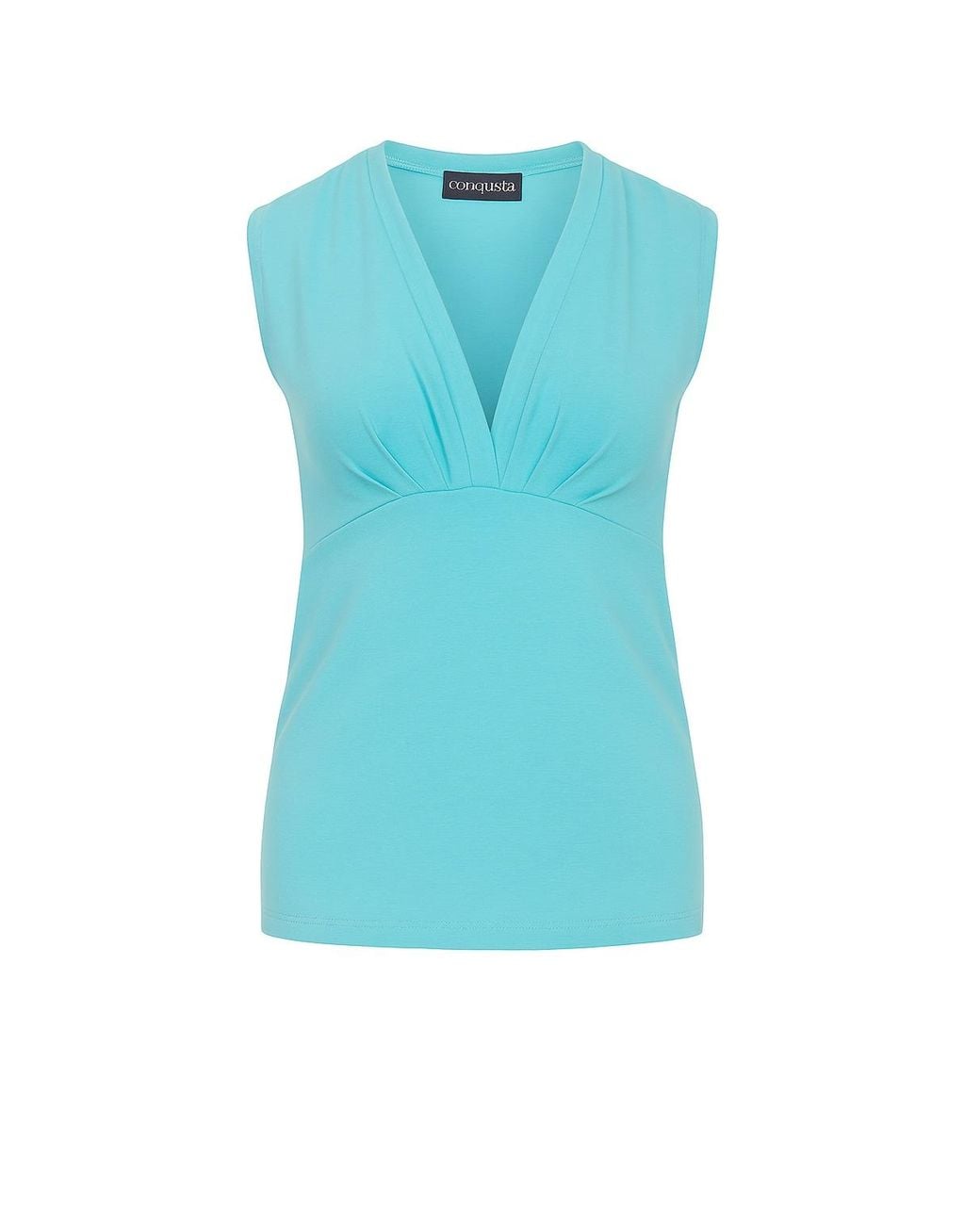 Conquista Blue Aqua Sleeveless V-Neck Jersey Top – Stretch Cotton-Blend Fabric
