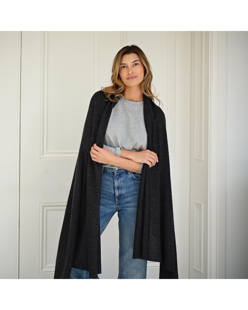Cove Black Lola Charcoal Cashmere Travel Wrap