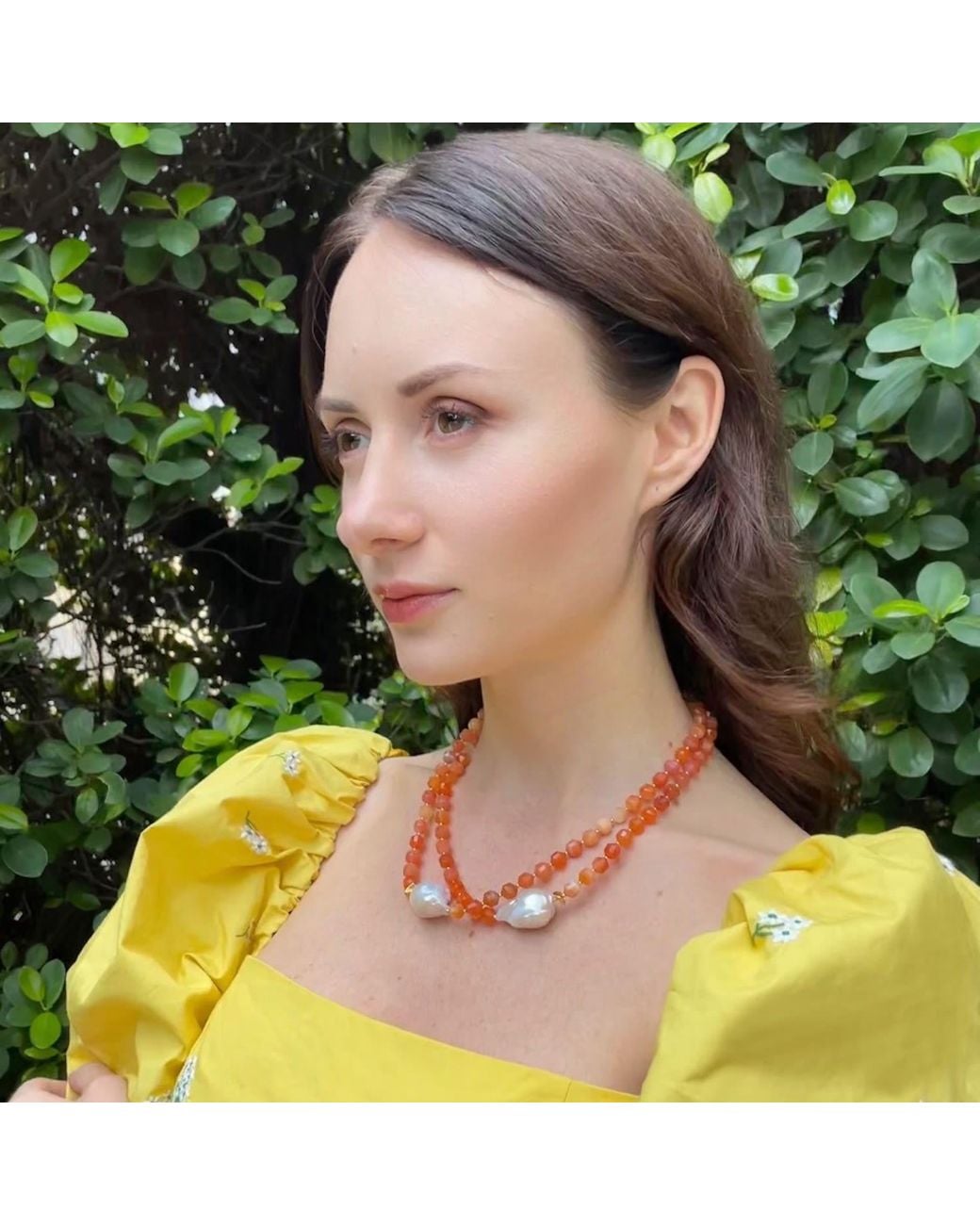 Farra Red Agate With Baroque Pearls Double Strands Necklace
