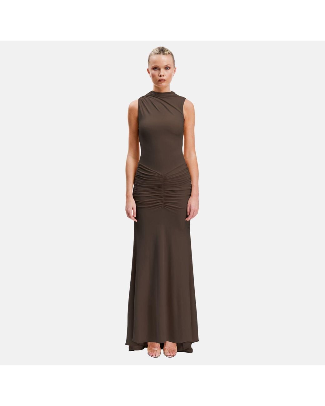 OW Collection Brown Elina Bodycon Maxi Dress