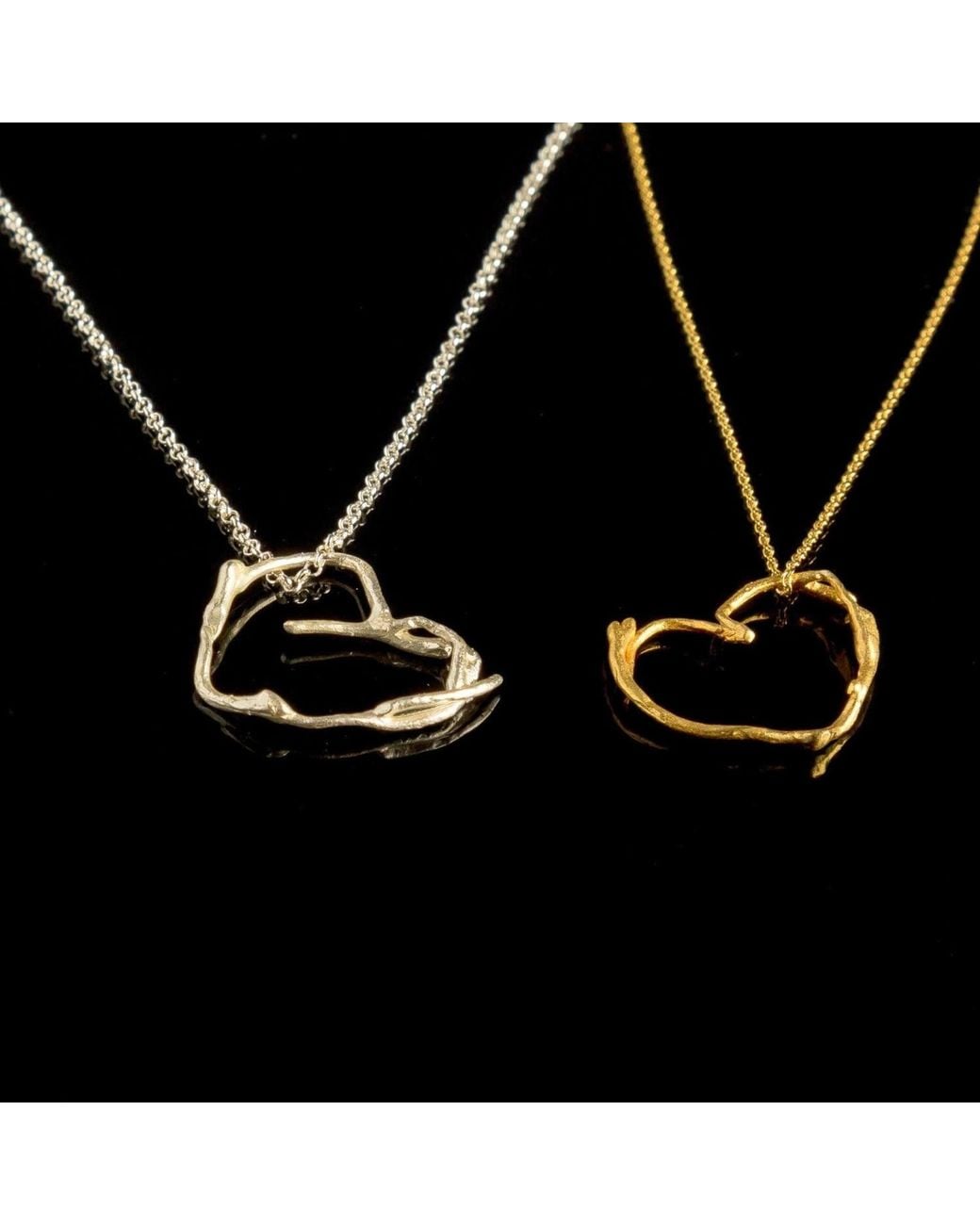 Mother Nature Jewelry Metallic Jasmine Heart Necklace, Heart-Shaped Branch Pendant