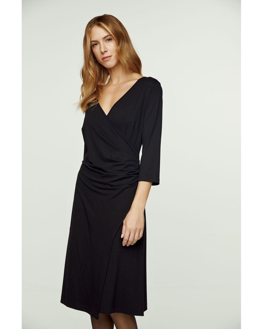 Conquista Black Faux Wrap Dress