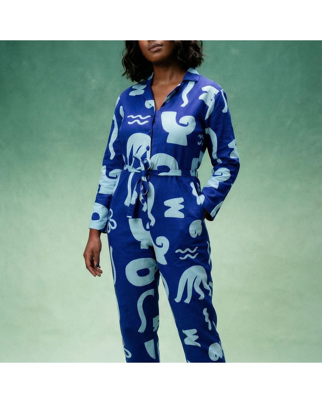 Wild Clouds Blue Organic Cotton & Linen Jumpsuit