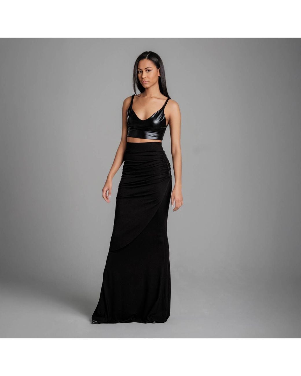 Imaatu Black Shaye High-Waisted Ruffled Layered Maxi Skirt