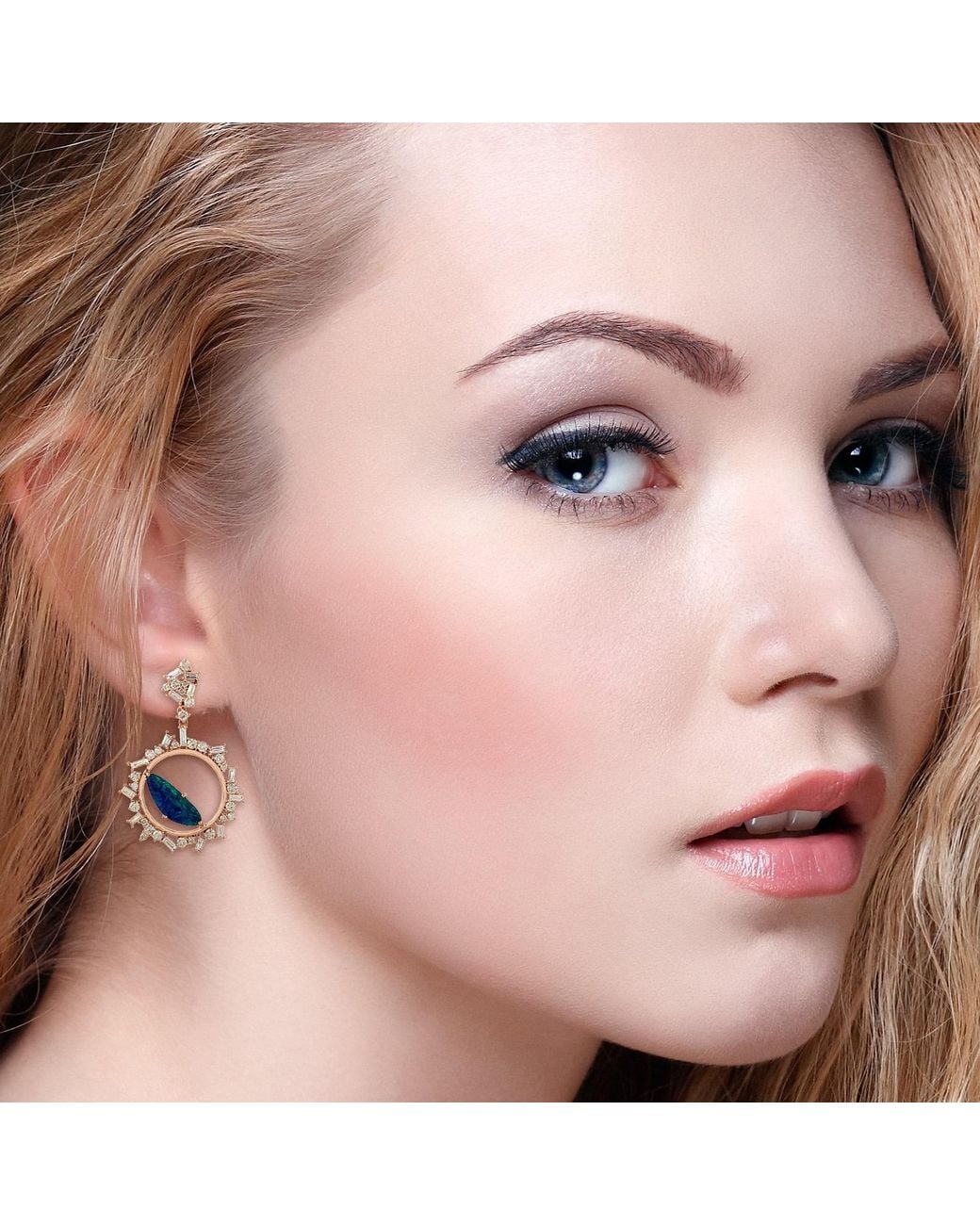 Artisan Blue 18k Rose Gold Baguette Diamond Opal Doublet Dangle Earrings Handmade