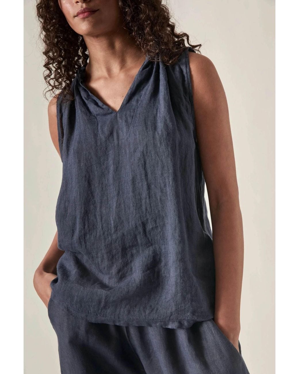 James Lakeland Blue Pure Linen Sleeveless Top