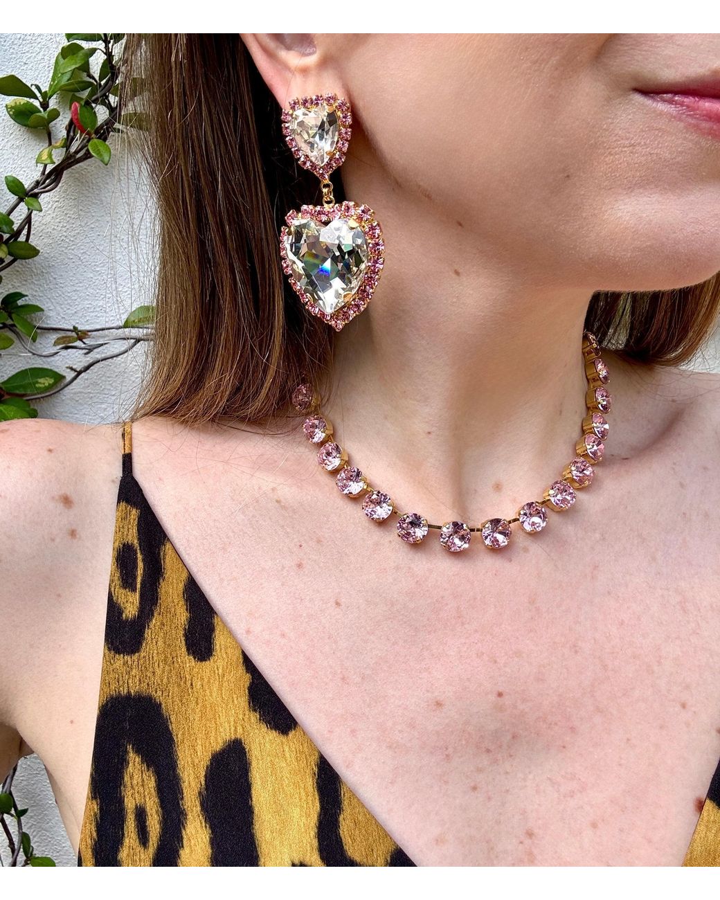 Laura Gray Metallic Double Heart Crystal Post Earrings