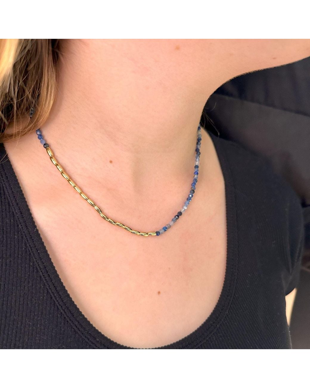 Clemence Wren Metallic Asymmetric Gemstone Necklace Nuggets