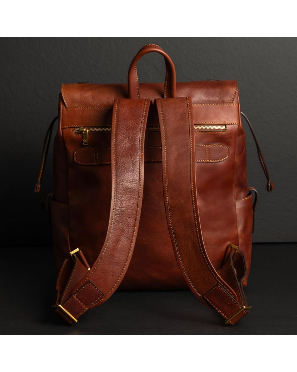 Time Resistance Brown Leather Backpack for men
