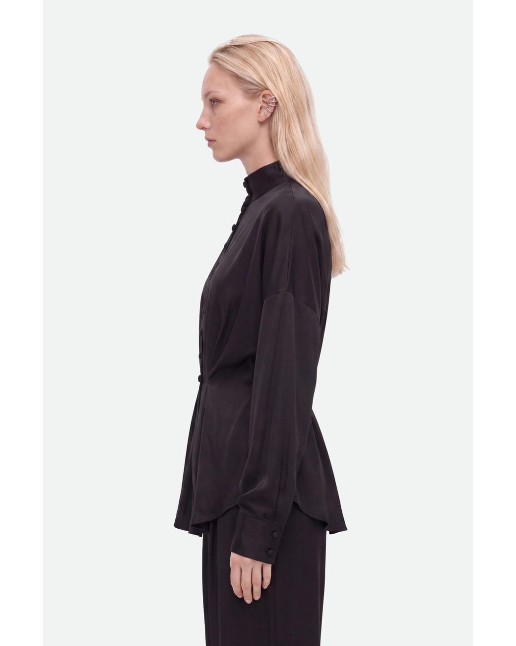 Nocturne Black Tie Detail Stand Collar Shirt