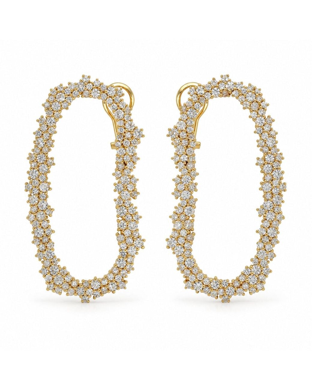Artisan Metallic Natural White Sapphire Stud Earrings 18k Yellow Gold