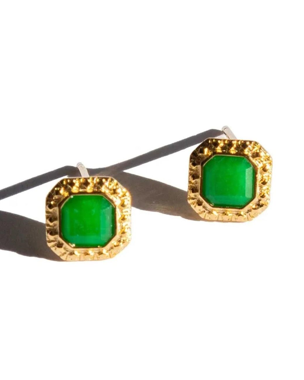 seree Park Green Jade Square Stud Earrings