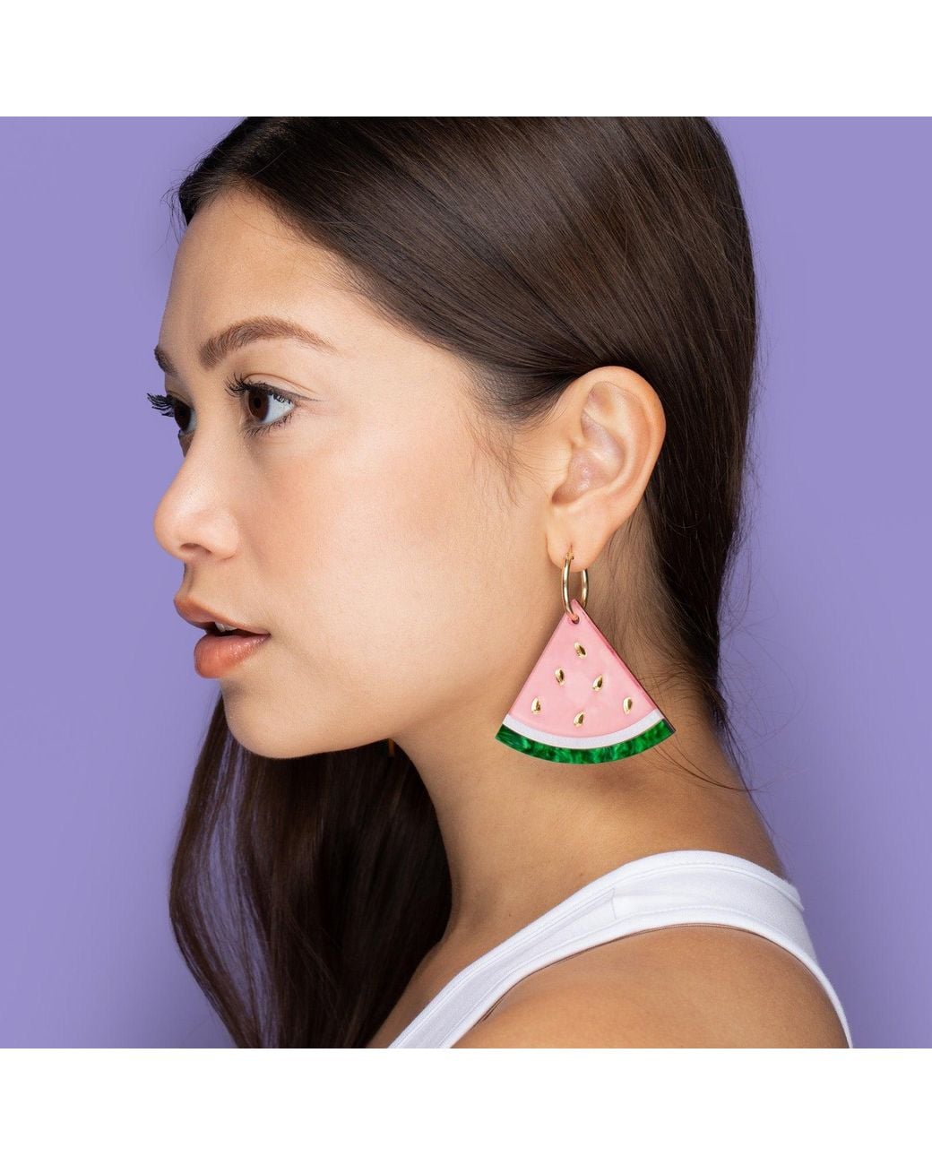 By Chavelli Green Watermelon Wedge Dangly Hoop Earrings